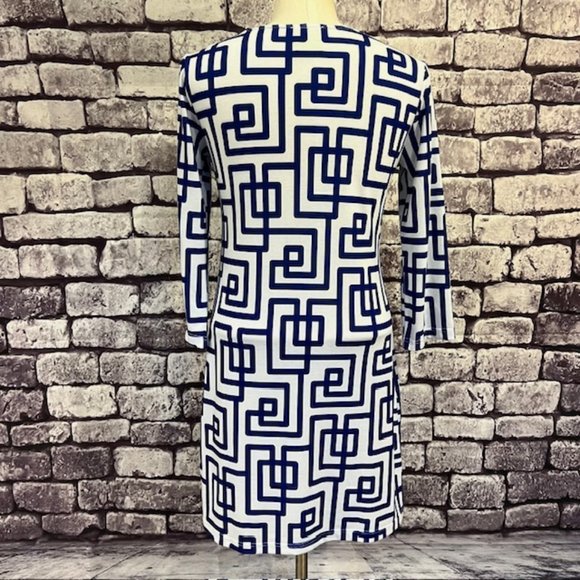 Addie Addison Blue & White V-Neck 3/4 Sleeve Dress Size Small - Picture 6 of 9